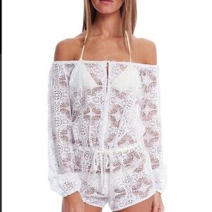 LOVESHACKFANCY White Lace Crotchet Playsuit Romper